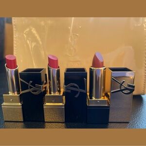 Women’s Yves Saint Laurent Lipstick Collection and Beige Cosmetic Leather Bag